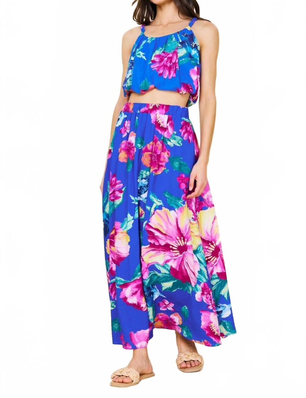 NEW SKIES ARE BLUE island bloom maxi skirt in blue